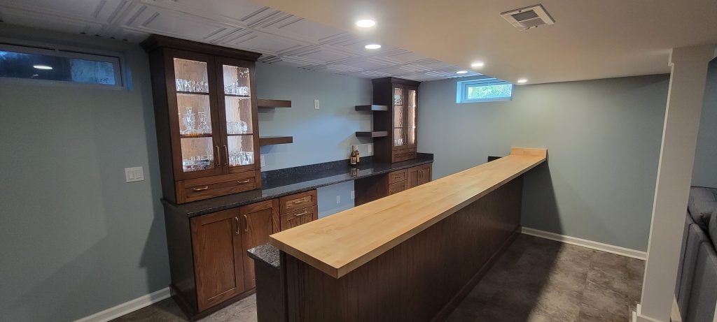 Remodeled kitchen with dimmable recessed lights