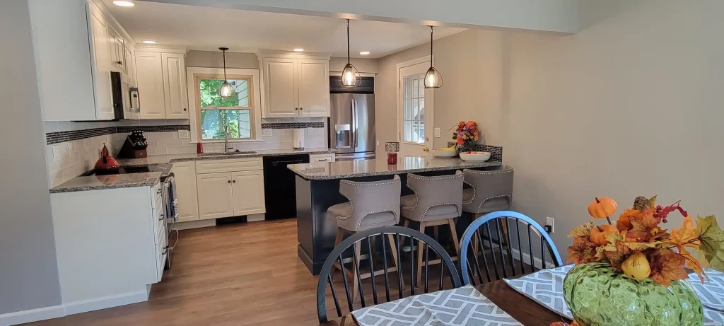 Open Kitchen Design with White Cabinets