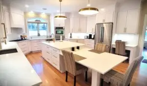 Kitchen Reface with White Shaker Cabinets and Quartz Island in Longmeadow, MA
