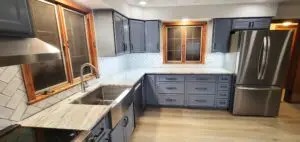 East Longmeadow, MA Cabinet Refacing with Gray Flat Panel Cabinets & Peninsula