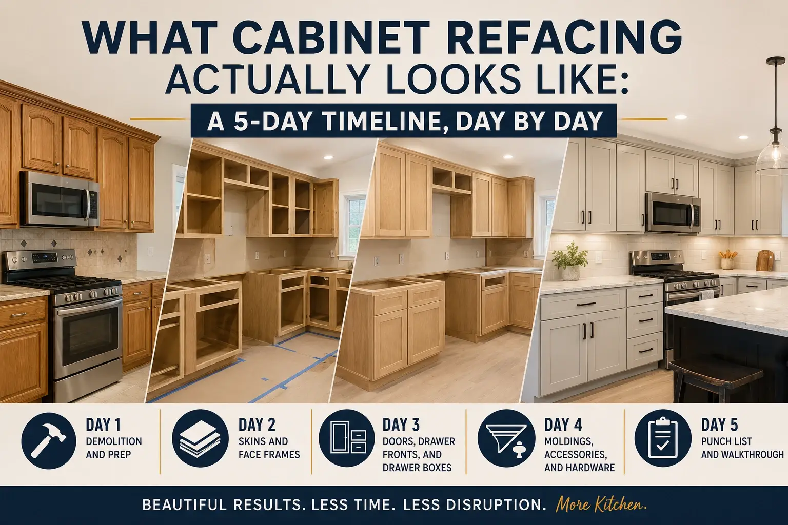 You are currently viewing What Cabinet Refacing Actually Looks Like: A 5-Day Timeline, Day by Day